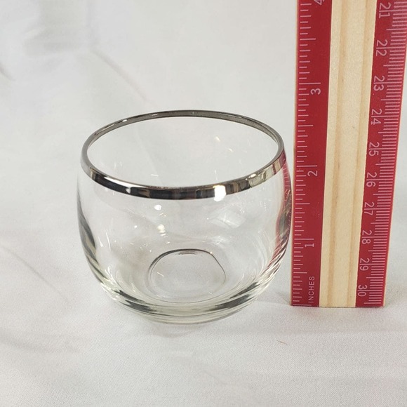 MCM Footed Roly Poly Cocktail Pitcher and 6 Glasses Silver Band Brandy - Picture 4 of 7